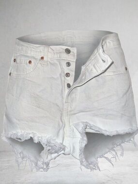 Levi's 501 Original High Rise White Denim Shorts Distressed Cut Off Size 26